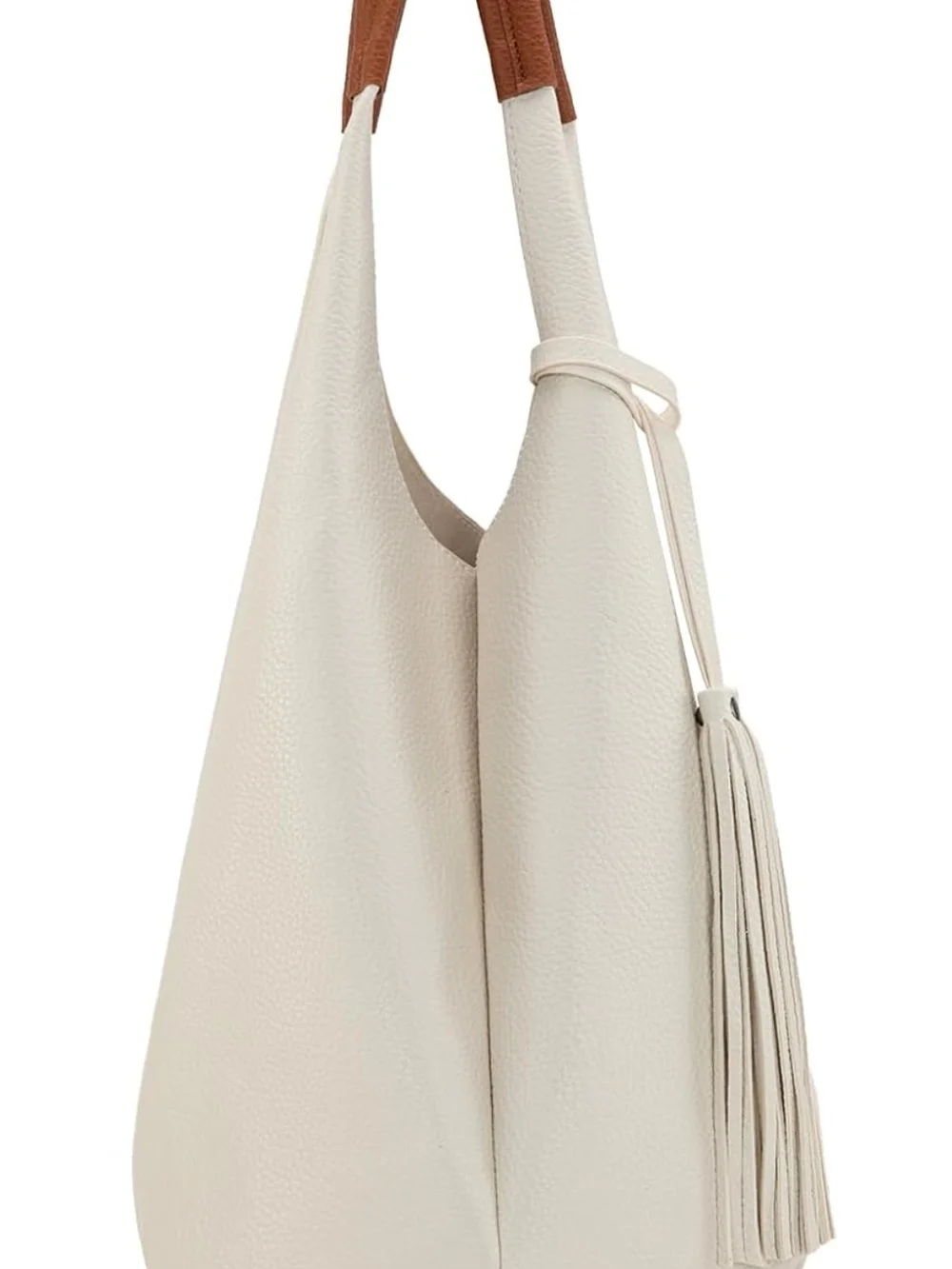 Montana West Cream Hobo Bag with Brown Accent Handle and Pouch